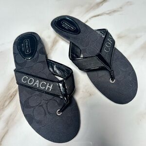 Coach 'Skyler' Women's Black Signature Canvas & Leather Sandals - Size 5.5